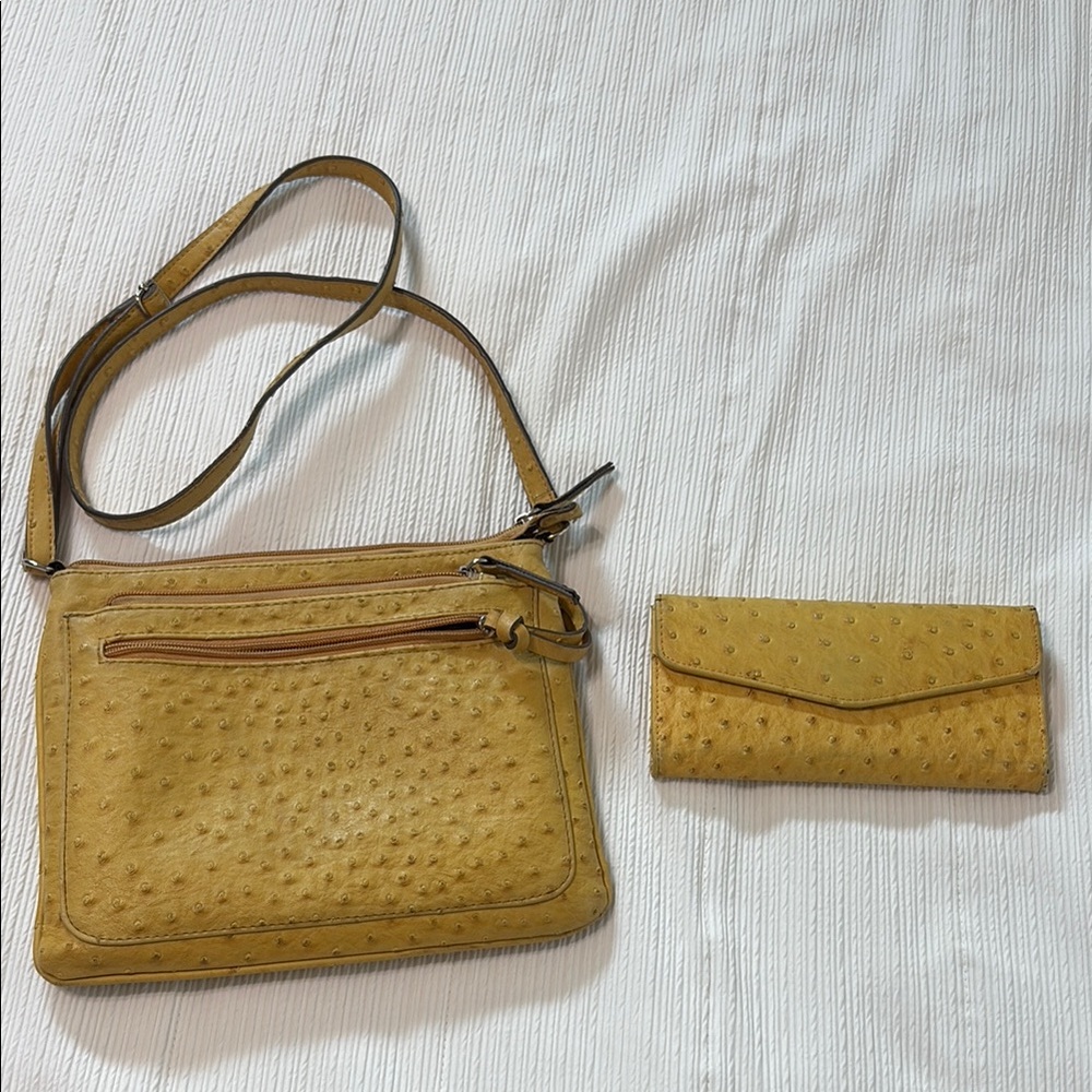 Merona Mustard Crossbody Bag and Wallet Set
